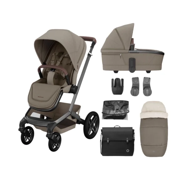 Maxi Cosi Fame 8 Piece Essential Travel System - Twillic Truffle (Black Wheels)