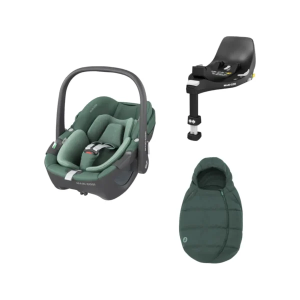 Maxi Cosi Pebble 360 i-Size 3 Piece Baby Car Seat Bundle - Essential Green