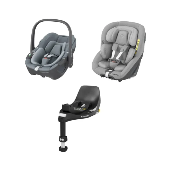 Maxi Cosi Pebble/Pearl/Familyfix 360 0+/1 Group Car Seat Bundle - Essential Grey