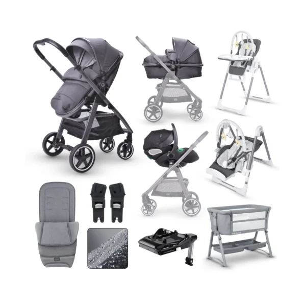 miniuno TouraGo Bundle Package with Stay Close Crib & Yumo MultiPlus Highchair - Anthracite