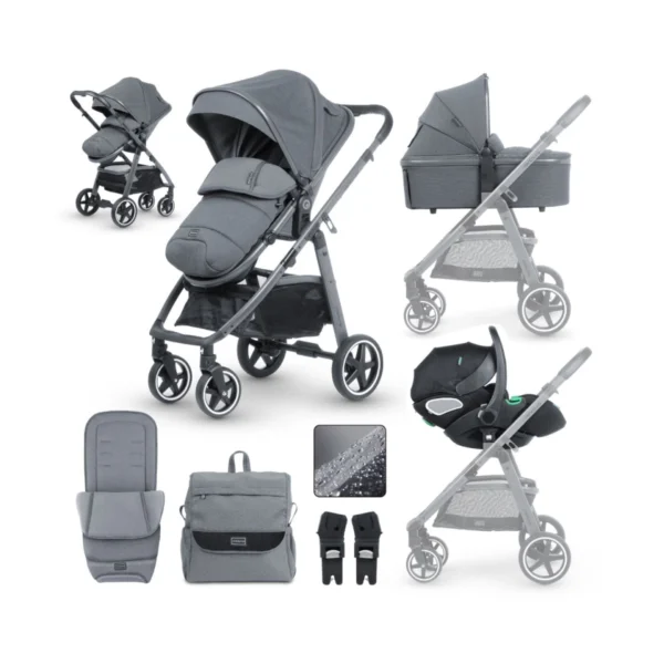 miniuno Ventoura 3in1 Travel System with Lie Flat i-Size Carseat & Isofix Base - Anthracite