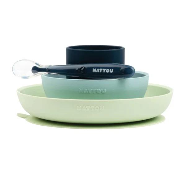 nattou silicone 4pc tableware set green