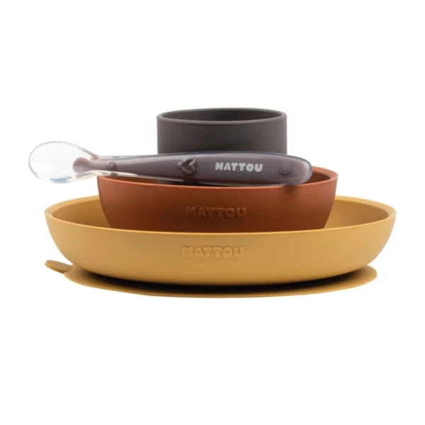 nattou silicone 4pc tableware set ochre