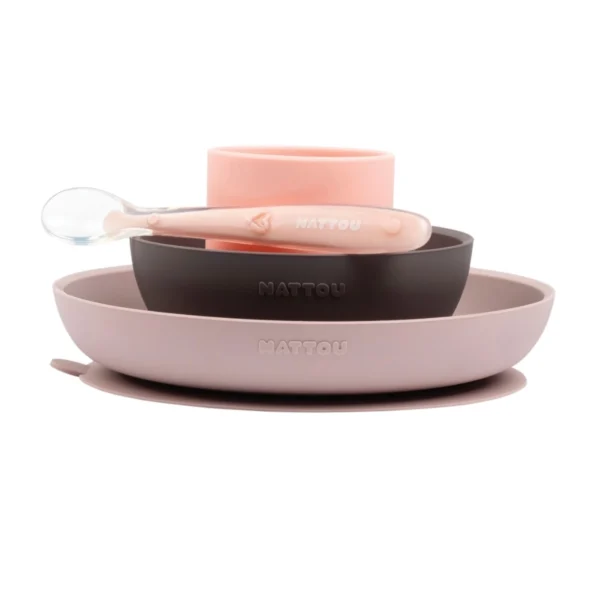 nattou silicone 4pc tableware set pink