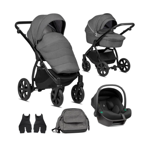 Noordi Fjordi 3in1 Travel System with Terra i-Size Car Seat - Dark Grey + FREE ISOFIX BASE Worth £149.95!