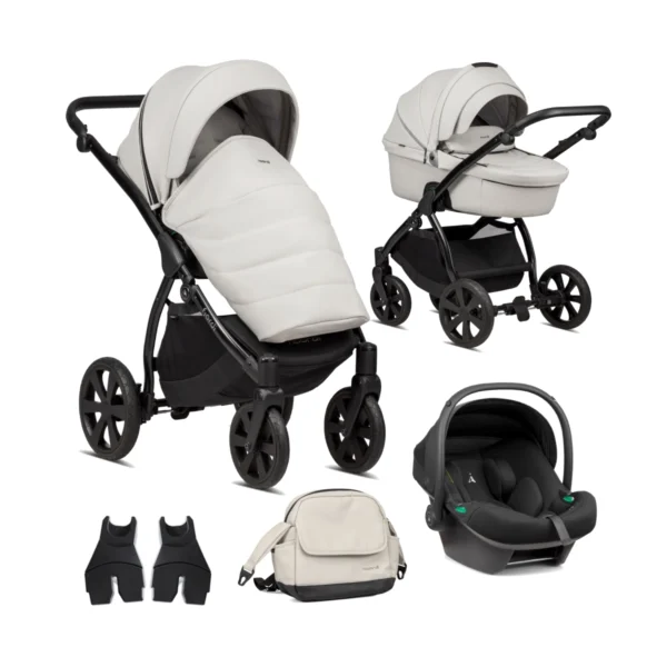 Noordi Fjordi Leather 3in1 Travel System with Terra i-Size Car Seat - Cloud (New 2024)