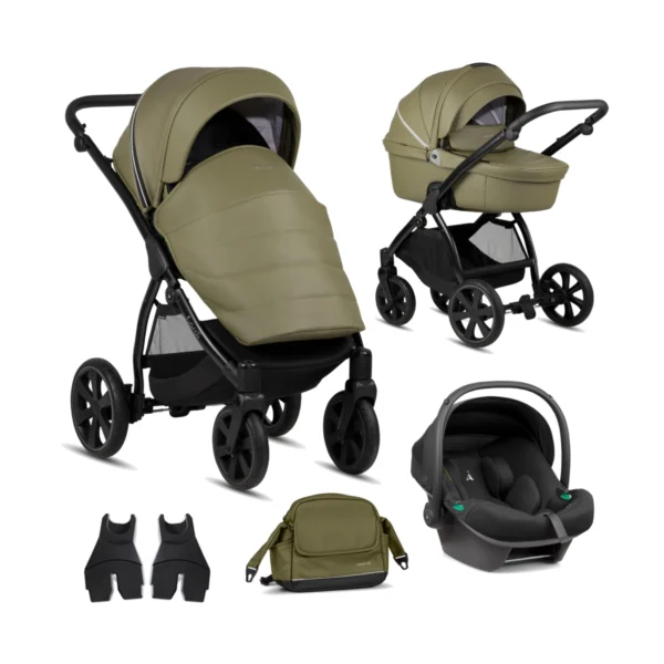 Noordi Fjordi Leather 3in1 Travel System with Terra i-Size Car Seat - Olive (New 2024)