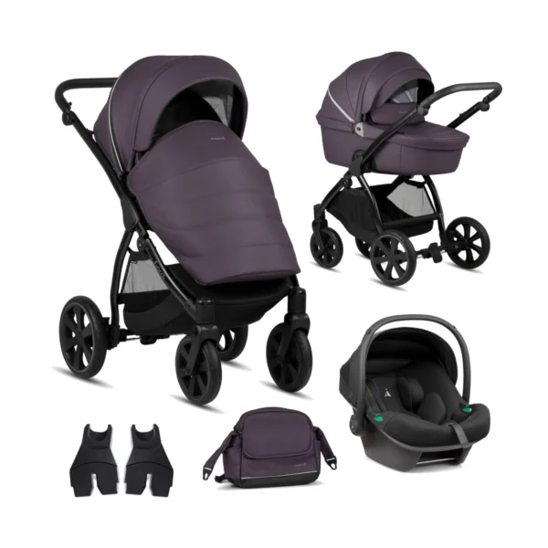 Noordi Fjordi Leather 3in1 Travel System with Terra i-Size Car Seat - Plum (New 2024)