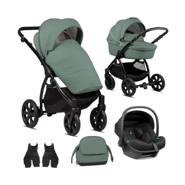 Noordi Fjordi Leather 3in1 Travel System with Terra i-Size Car Seat - Sage (New 2024)