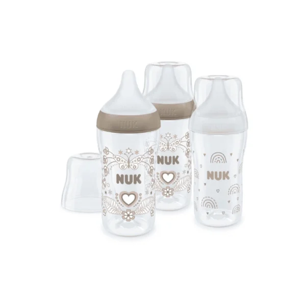 nuk perfect match pack of 3 set medium flow 260ml bottles rainbow heart