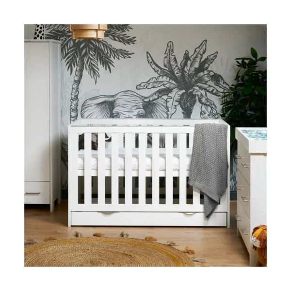 Obaby Nika Mini Cot Bed & Underdrawer - White Wash