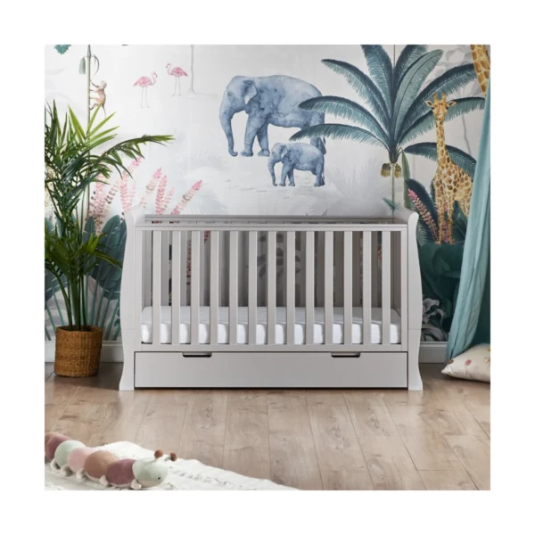 obaby stamford classic sleigh cot bed including underbed drawer warm grey 2022