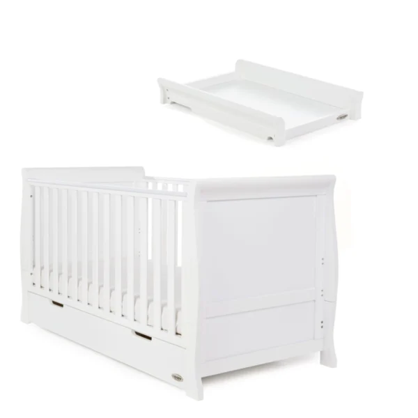 obaby stamford classic sleigh cot bed with underdrawer cot top changer white