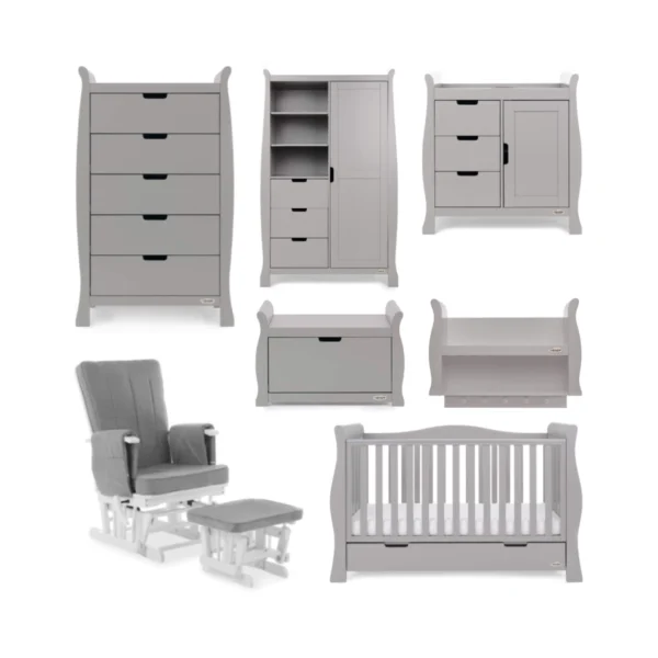 obaby stamford luxe sleigh 7 piece furniture room set warm grey