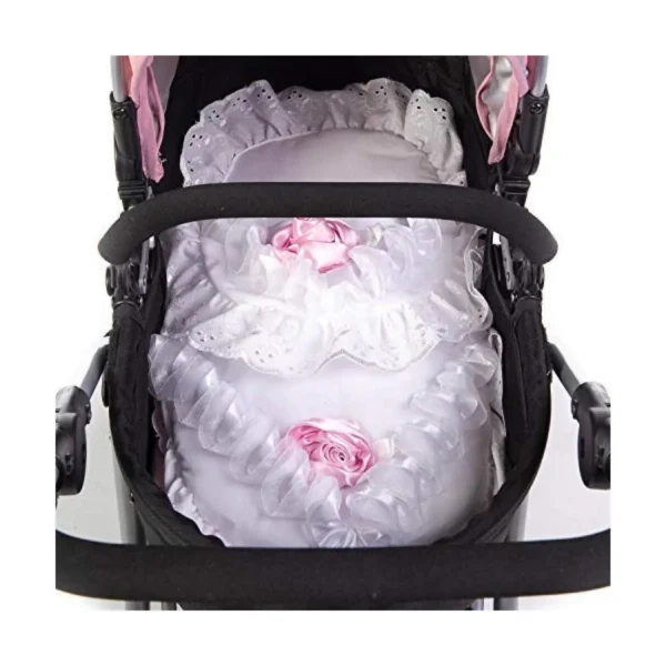 Roma Dolls Pram 2 Piece Bedding Set-White & Pink Rose