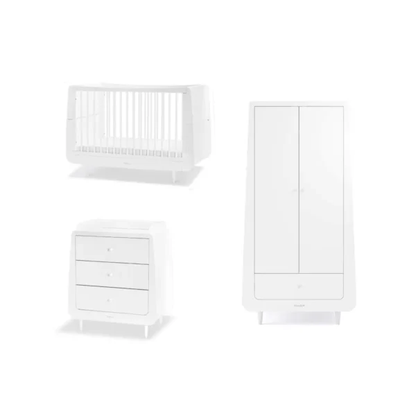 SnuzKot Skandi 3 Piece Nursery Furniture Set - White + FREE 117x68 Sprung Mattress Worth £79.99!