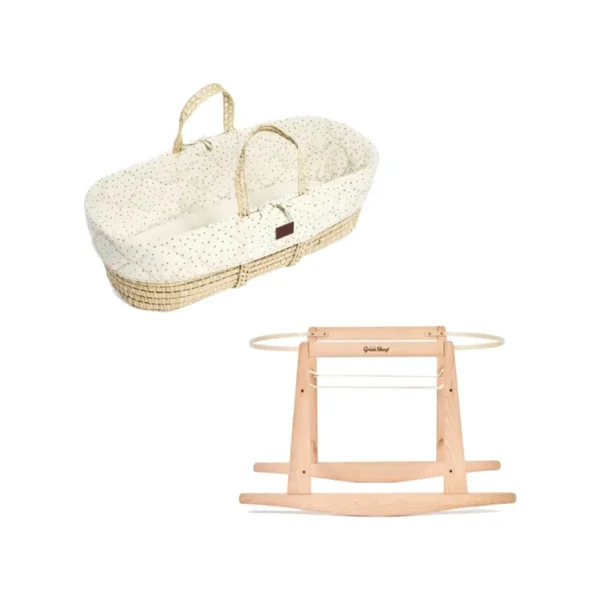 the little green sheep natural quilted moses basket rocking stand bundle linen rice