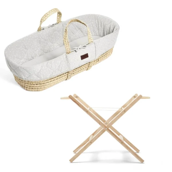 the little green sheep natural quilted moses basket stand bundle printed dove rice