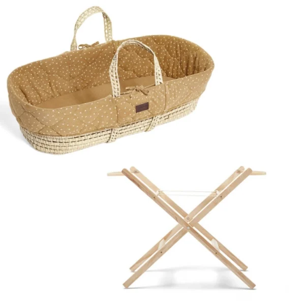 the little green sheep natural quilted moses basket stand bundle printed honey