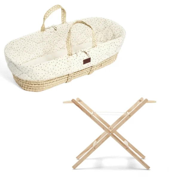 the little green sheep natural quilted moses basket stand bundle printed linen rice