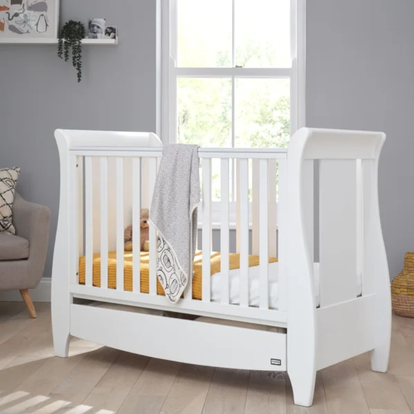 tutti bambini katie sleigh mini cot bed with under bed drawer white 2022