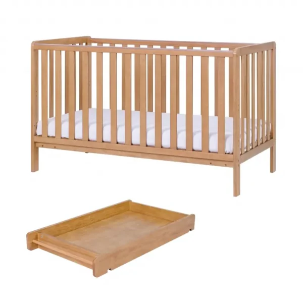 Tutti Bambini Malmo Cot Bed Bundle Including Cot Top Changer & Mattress - Oak