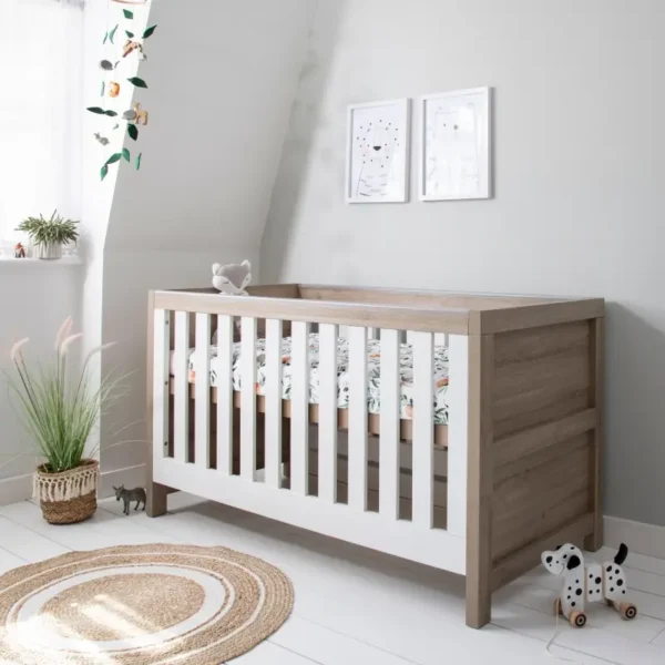 Tutti Bambini Modena Cot Bed - White and Oak + Free Nursing Pillow Worth £59.95!