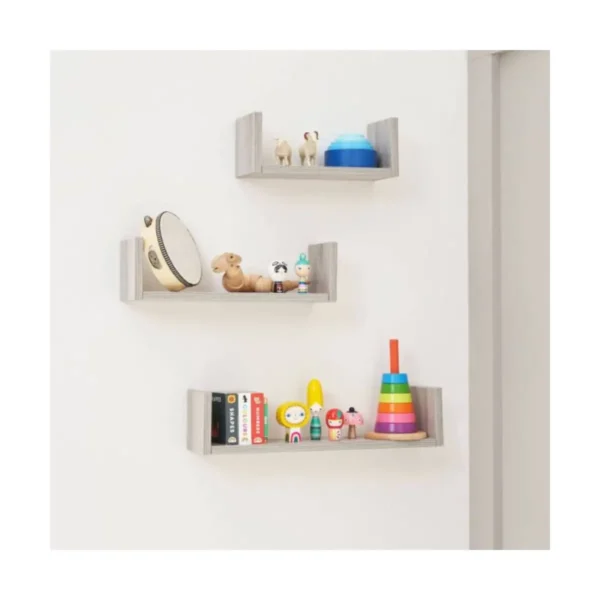 tutti bambini modena set of three u shaped wall shelves grey ash