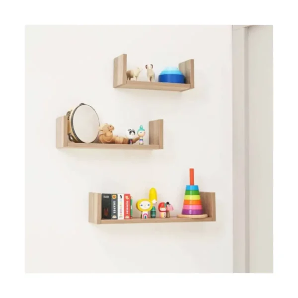 tutti bambini modena set of three u shaped wall shelves oak