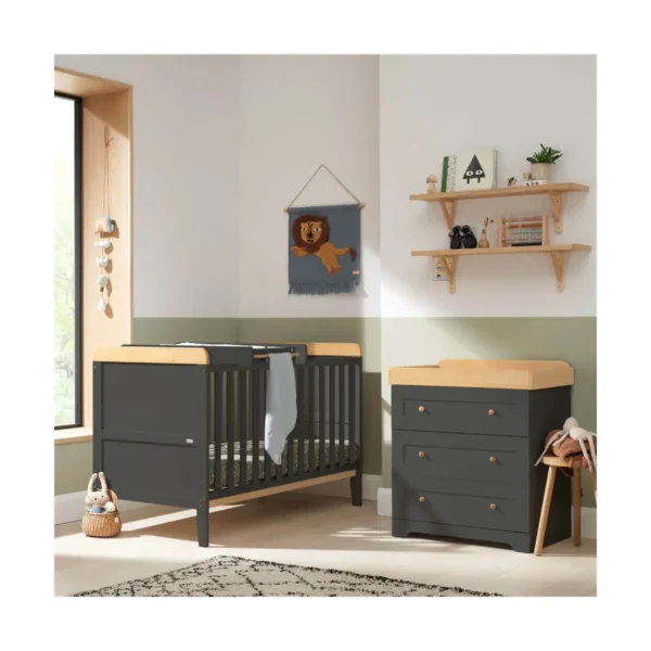 Tutti Bambini Rio 2 Piece Room Set with Cot Top Changer - Slate Grey & Oak