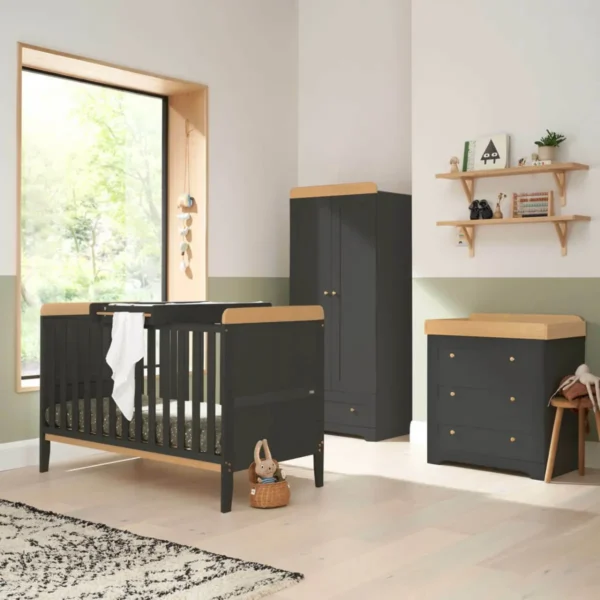 tutti bambini rio 3 piece room set with cot top changer slate grey oak