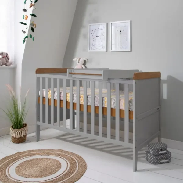 Tutti Bambini Rio Cot Bed Bundle Including Cot Top Changer - Dove Grey/Oak