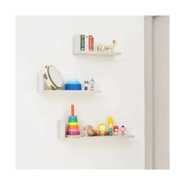 tutti bambini rio set of three l shaped wall shelves dove grey