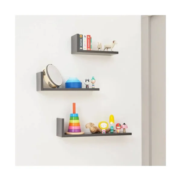 tutti bambini rio set of three l shaped wall shelves slate grey