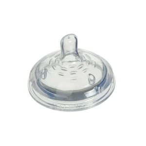 Feeding Teat | Clear silicone baby bottle nipple with multiple small holes and a wide base.