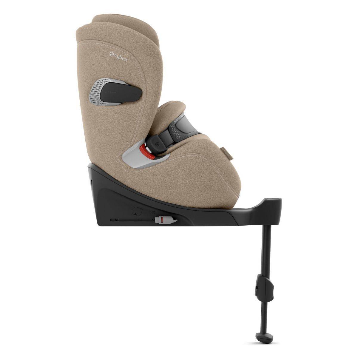 ISOFIX Installation Made Simple: Complete UK Guide 3 A beige car seat with a black base, designed for infants, featuring a support leg for additional stability.