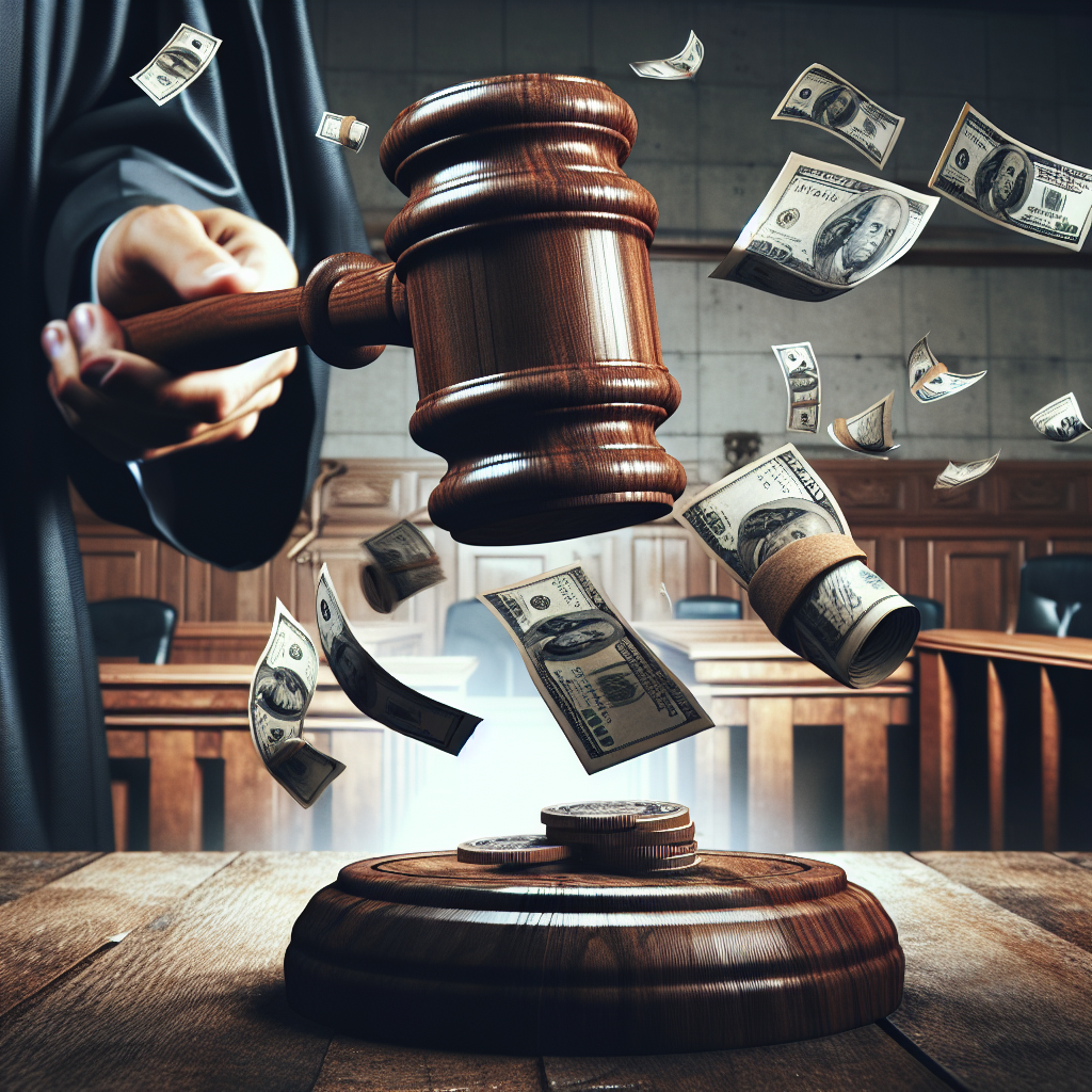 A Guide to Replacing Your Child's Car Seat 1 A gavel striking a surface with US dollar bills flying in a courtroom setting, symbolising financial decisions or legal judgments involving money.